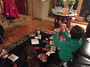 Making Christmas Cards for the nursing home recital at our Christmas Piano Party